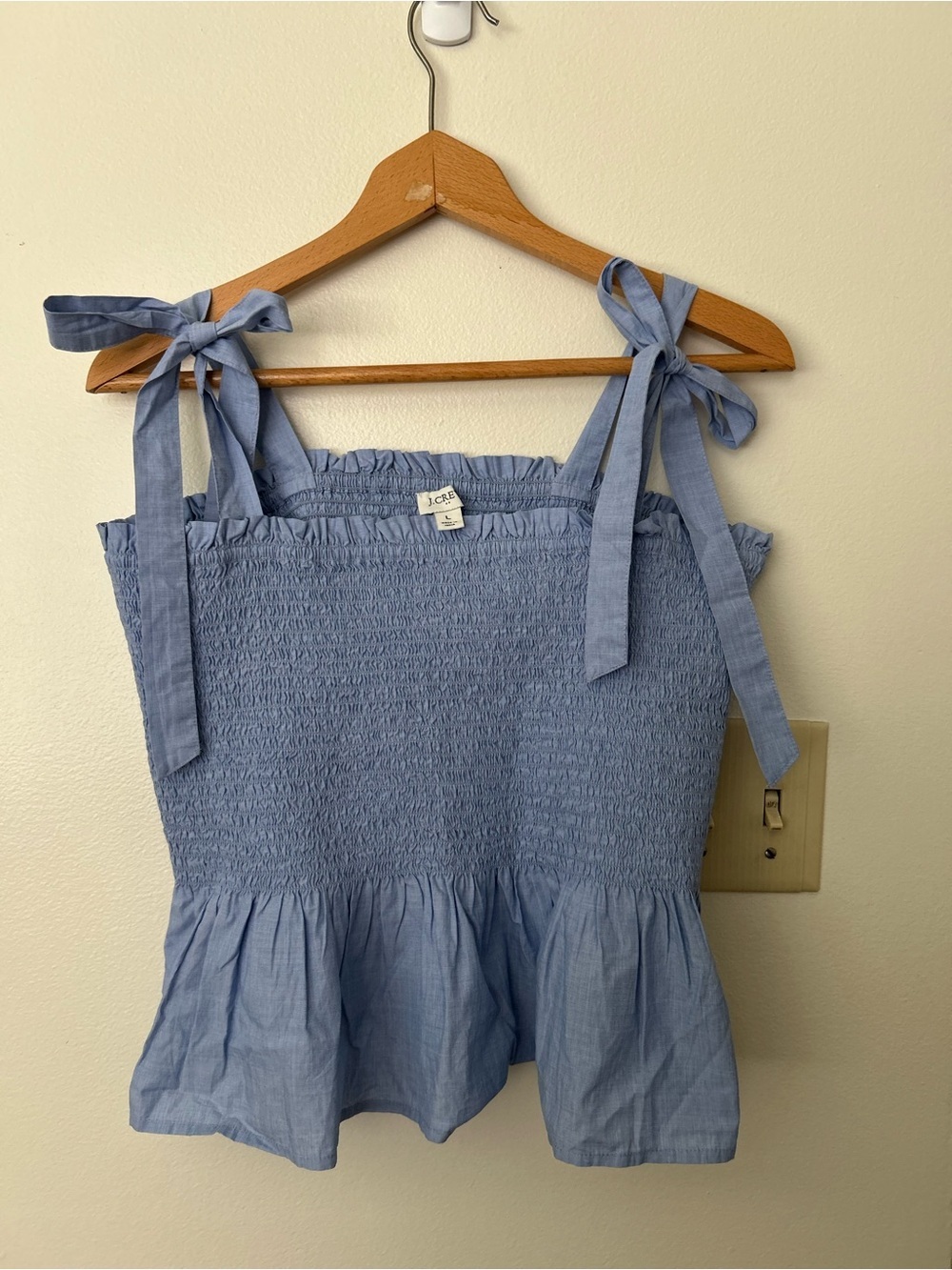 J. Crew Light Blue Smocked Tie-Strap (size L) - Picture 5 of 8